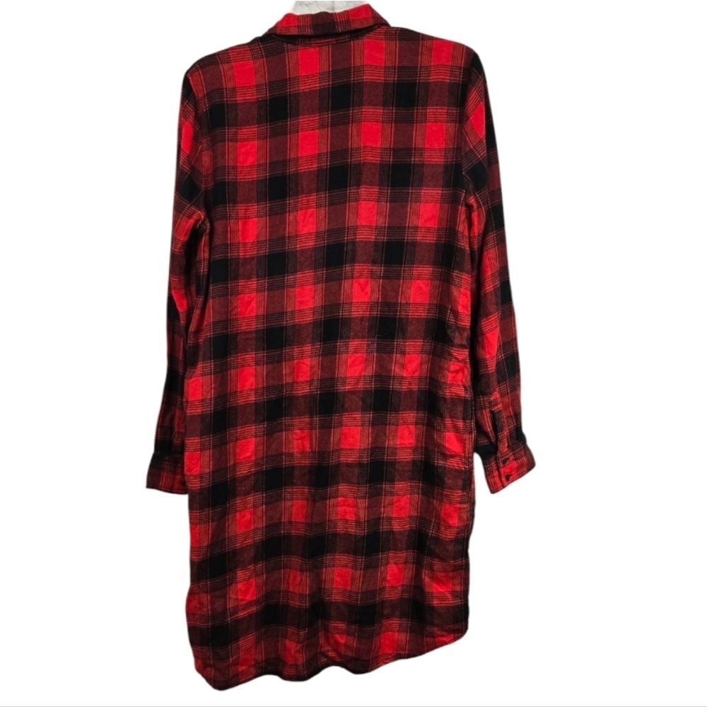 Express Red Black Plaid Flannel Long Sleeve Button-Up Tunic Shirt Women’s Small - Picture 9 of 11